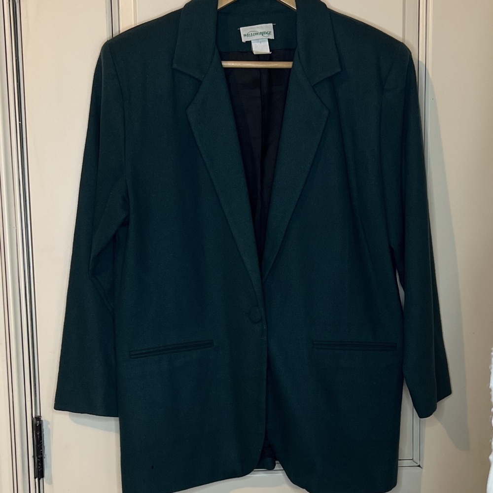 Willow Ridge Green Wool 100% Blazer Jacket Size 12 Single-Breasted One-Button